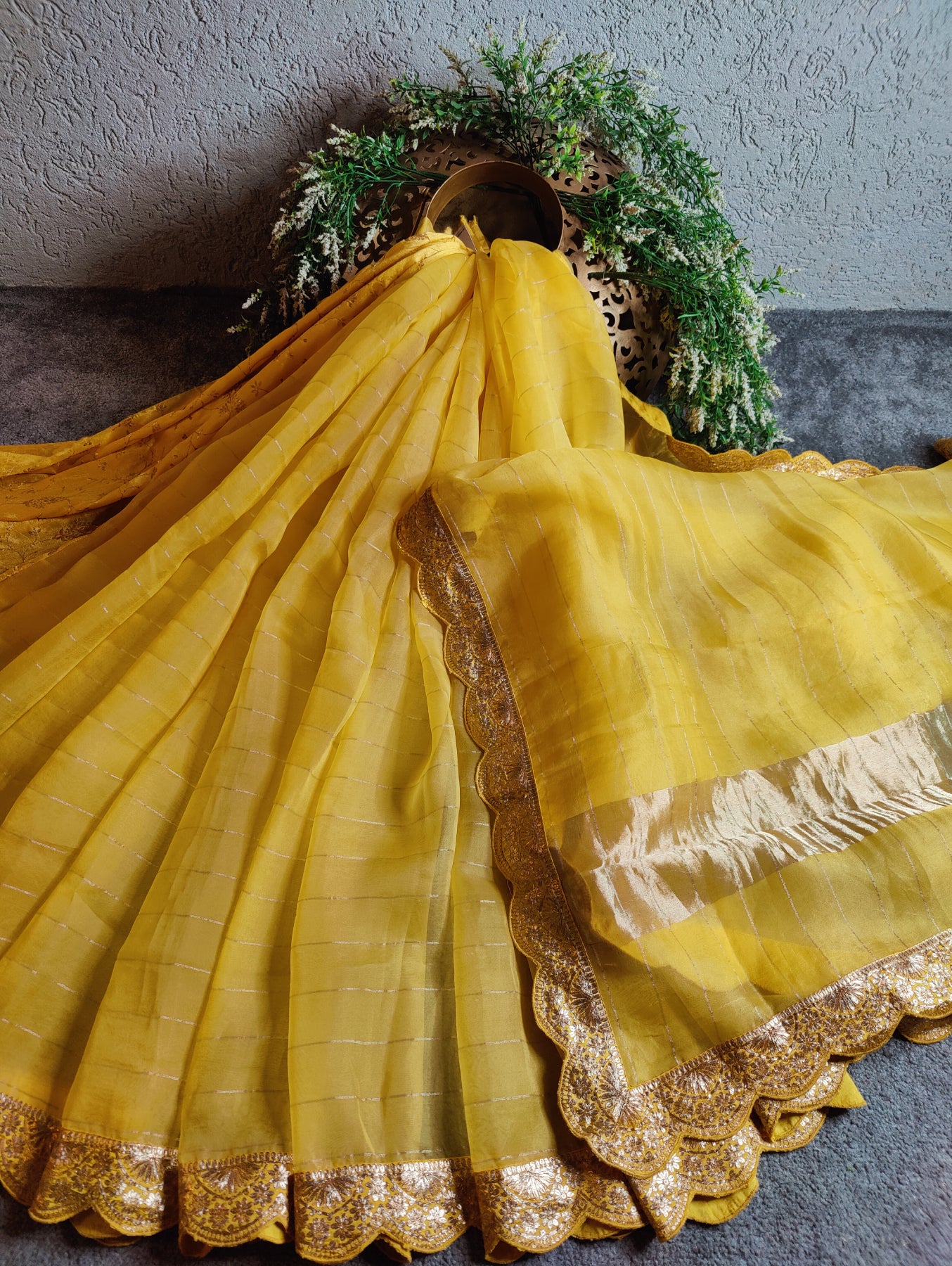 YELLOW ORGANZA PURE HANDLOOM EMBROIDERY SAREE