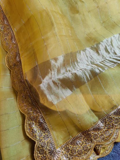 YELLOW ORGANZA PURE HANDLOOM EMBROIDERY SAREE