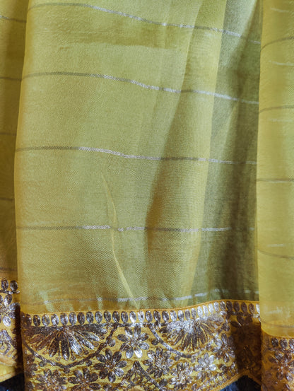 YELLOW ORGANZA PURE HANDLOOM EMBROIDERY SAREE