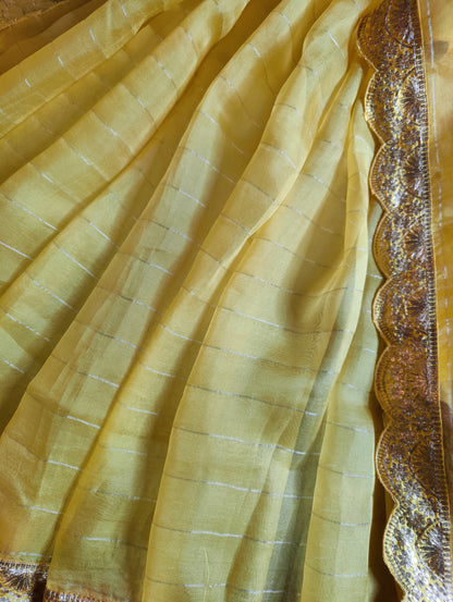 YELLOW ORGANZA PURE HANDLOOM EMBROIDERY SAREE