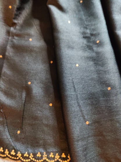 BLACK TUSSAR SILK PURE HANDLOOM EMBROIDERY SAREE
