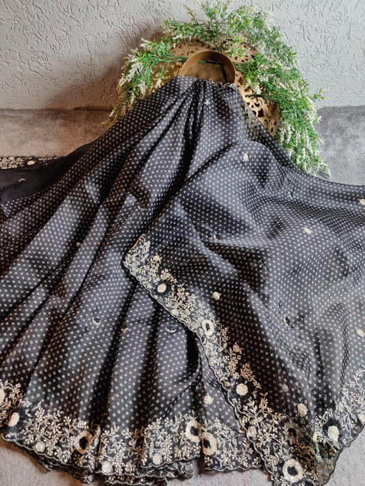BLACK ORGANZA PURE HANDLOOM EMBROIDERY SAREE