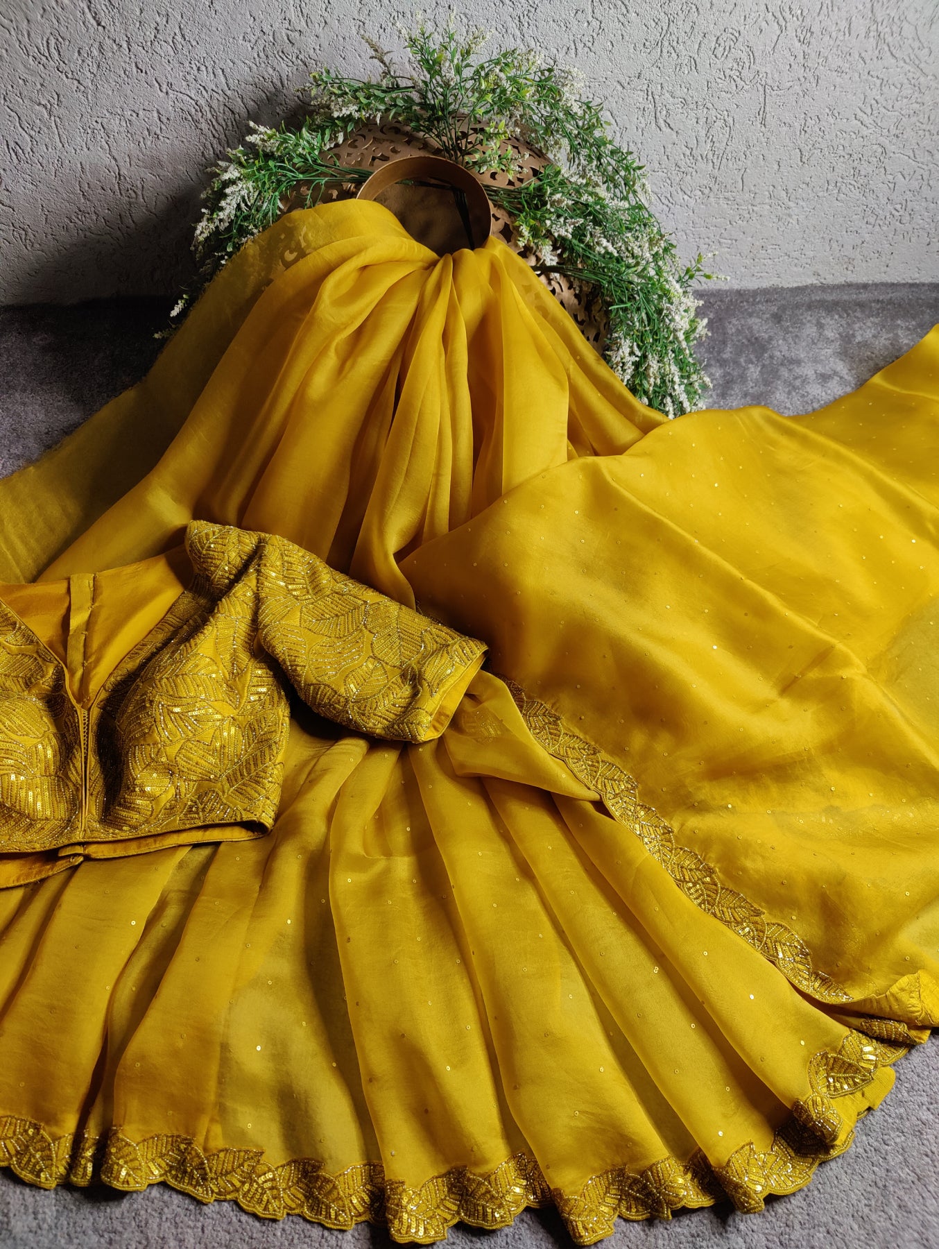TURMERIC YELLOW ORGANZA PURE HANDLOOM EMBROIDERY SAREE