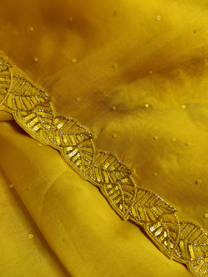 TURMERIC YELLOW ORGANZA PURE HANDLOOM EMBROIDERY SAREE