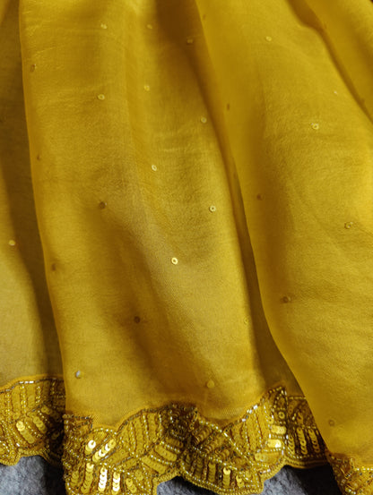 TURMERIC YELLOW ORGANZA PURE HANDLOOM EMBROIDERY SAREE