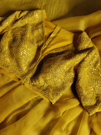 TURMERIC YELLOW ORGANZA PURE HANDLOOM EMBROIDERY SAREE