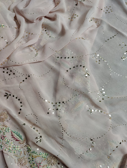 POWDER PINK GEORGETTE PURE HANDLOOM EMBROIDERY SAREE