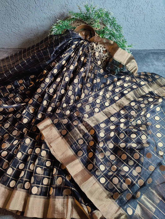 BLACK SILK PURE HANDLOOM CHANDERI SAREE