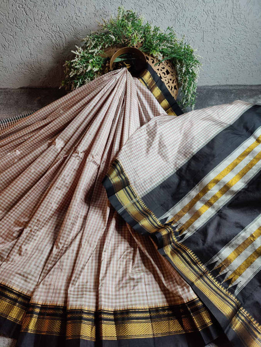 NUDE PINK SILK PURE HANDLOOM IRKAL SAREE