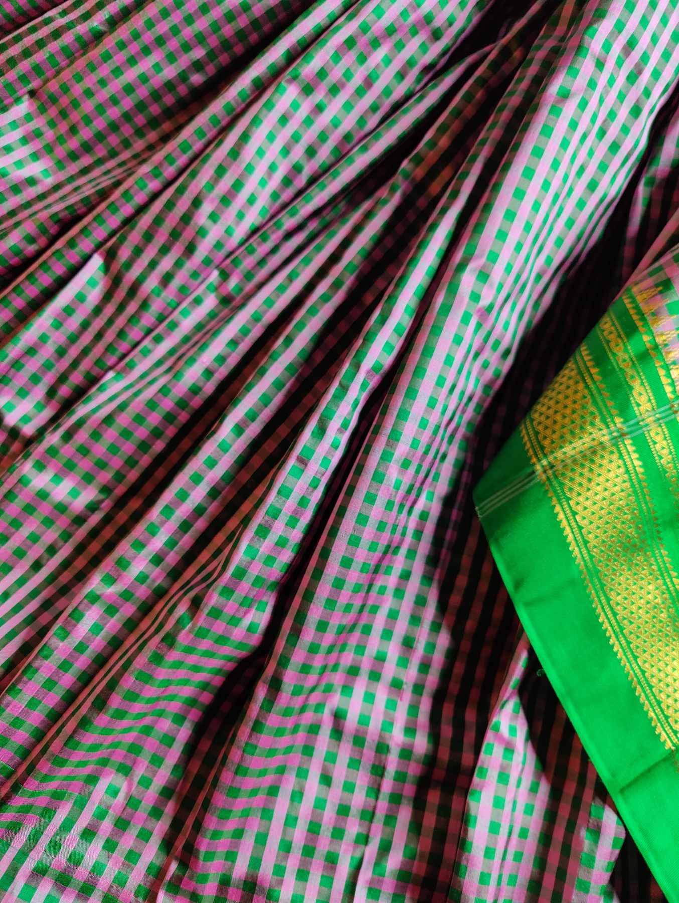 PINK DARK GREEN SILK PURE HANDLOOM IRKAL SAREE