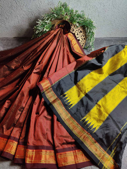 BRICK RED SILK PURE HANDLOOM IRKAL SAREE