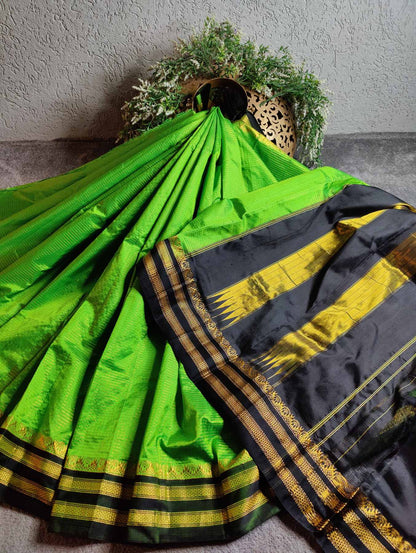 GREEN SILK PURE HANDLOOM IRKAL SAREE