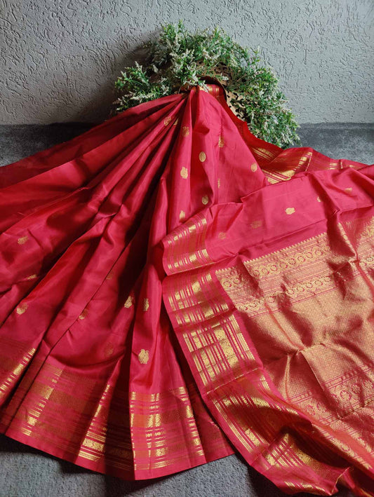 ORANGISH PINK SILK PURE HANDLOOM KANJIVARAM SAREE