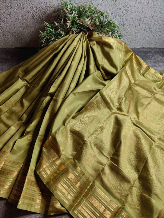OLIVE GREEN SILK PURE HANDLOOM KANJIVARAM SAREE