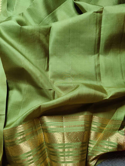 OLIVE GREEN SILK PURE HANDLOOM KANJIVARAM SAREE