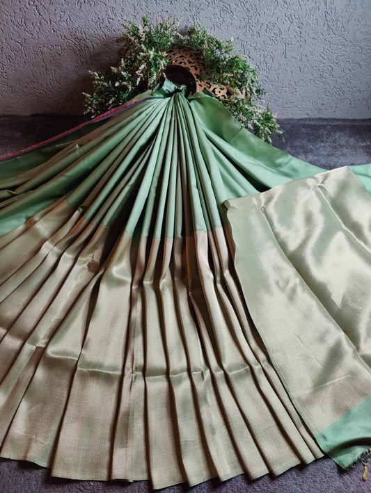 PISTA GREEN TANCHOI PURE HANDLOOM BANARASI SAREE