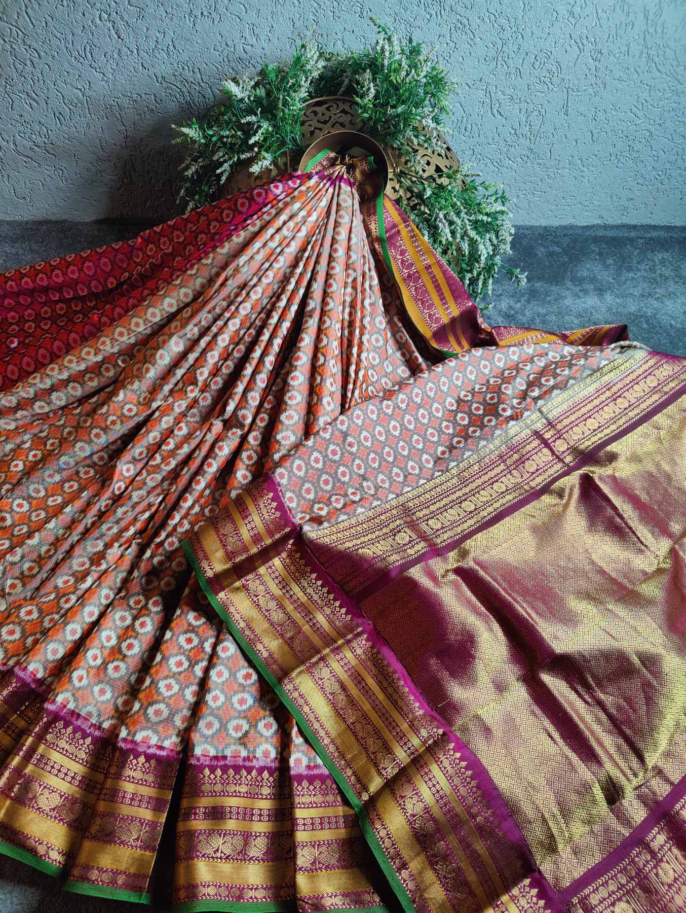 GREY TWILL SILK PURE HANDLOOM SINGLE IKKAT SAREE