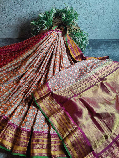 GREY TWILL SILK PURE HANDLOOM SINGLE IKKAT SAREE