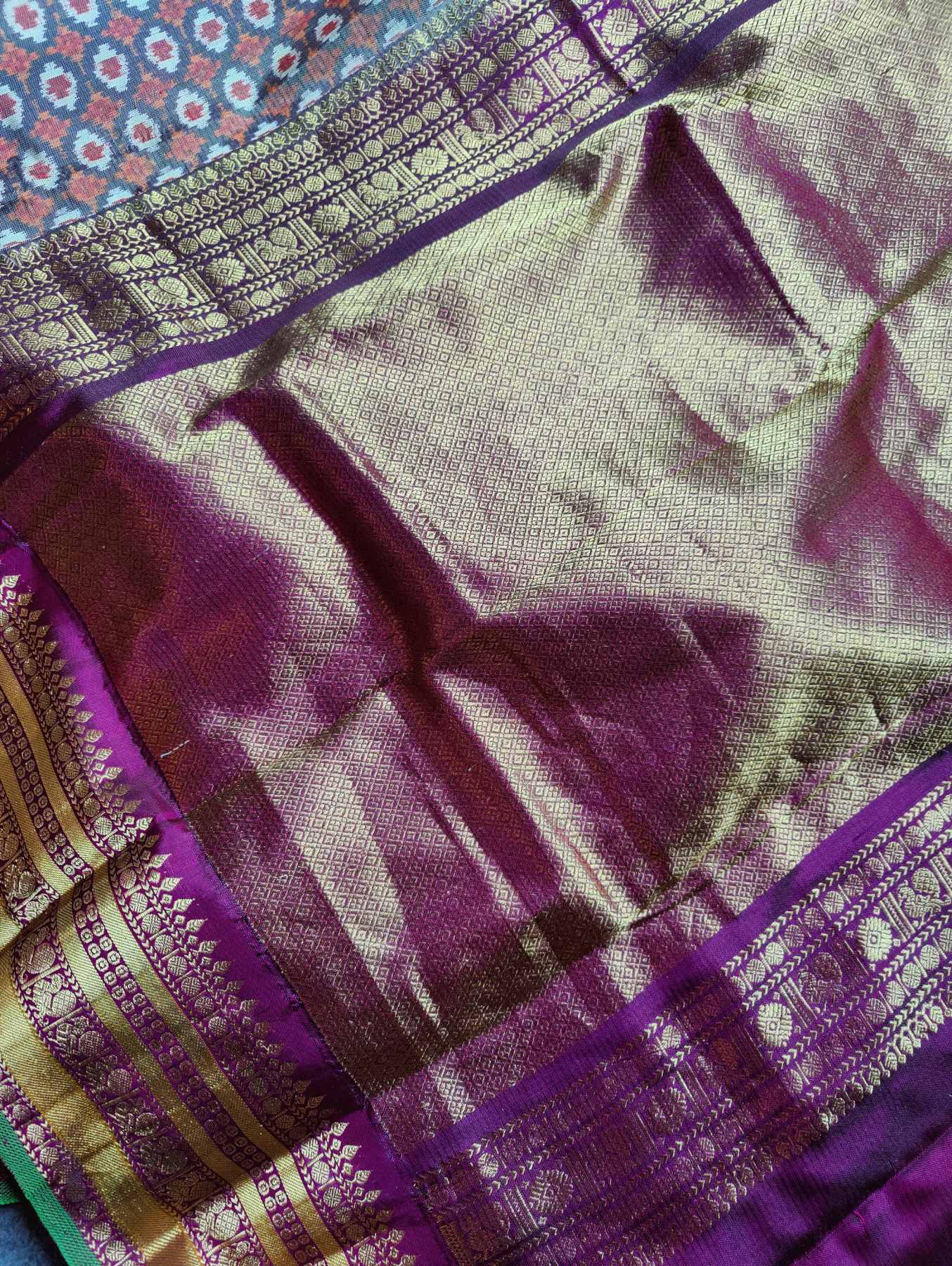 GREY TWILL SILK PURE HANDLOOM SINGLE IKKAT SAREE