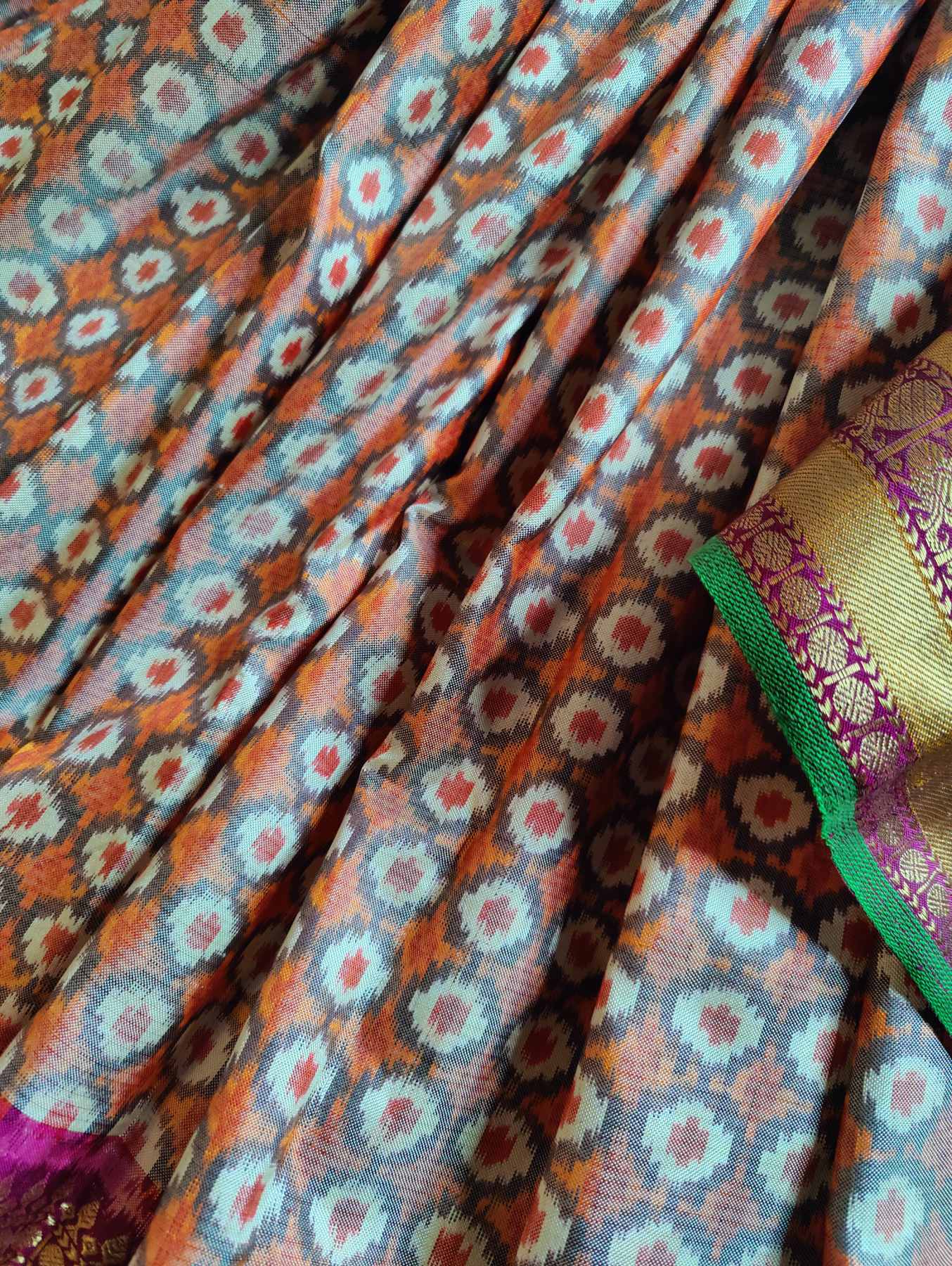 GREY TWILL SILK PURE HANDLOOM SINGLE IKKAT SAREE