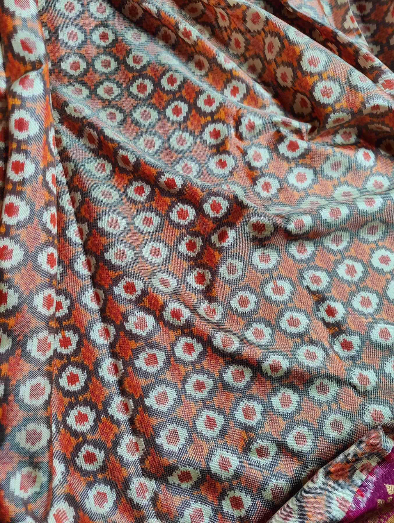 GREY TWILL SILK PURE HANDLOOM SINGLE IKKAT SAREE