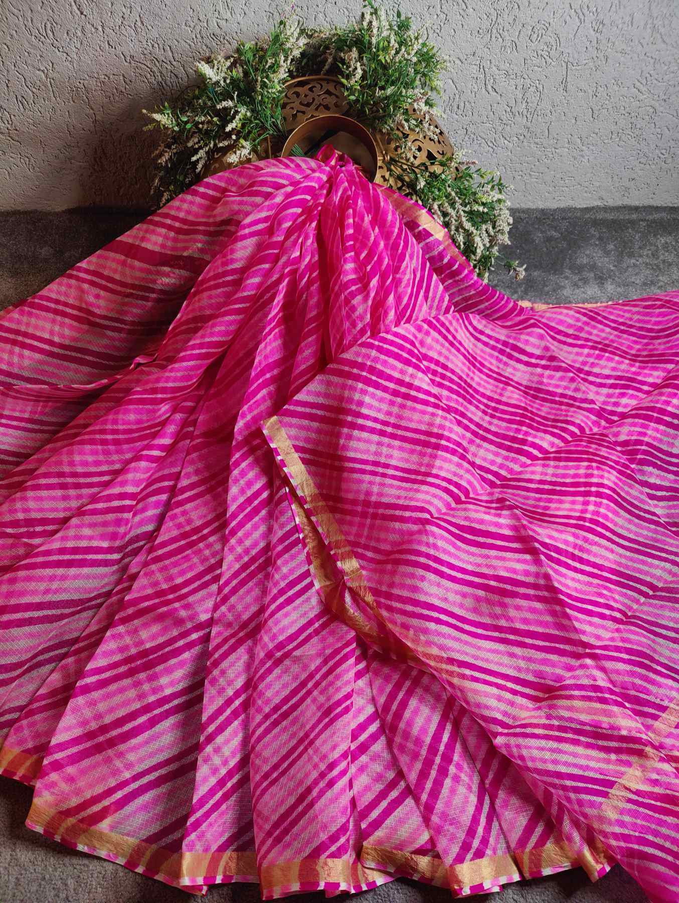 PINK KOTA  PURE HANDLOOM LEHERIYA SAREE