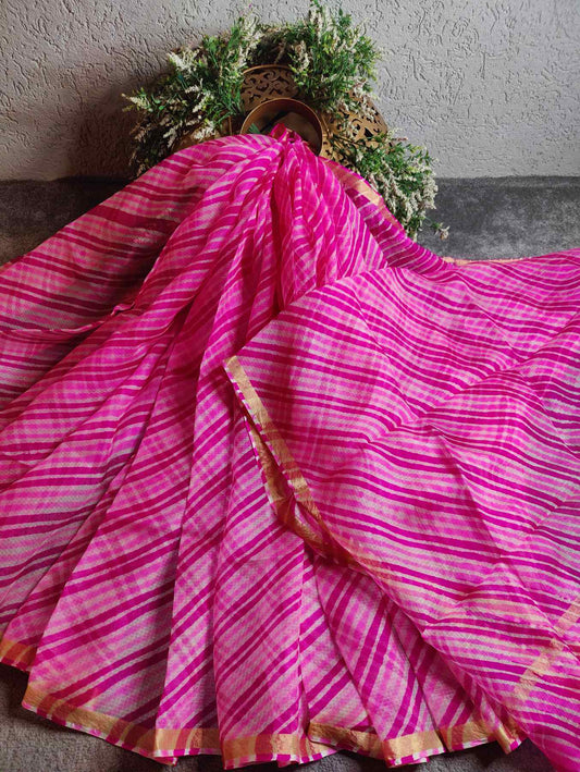 PINK KOTA  PURE HANDLOOM LEHERIYA SAREE