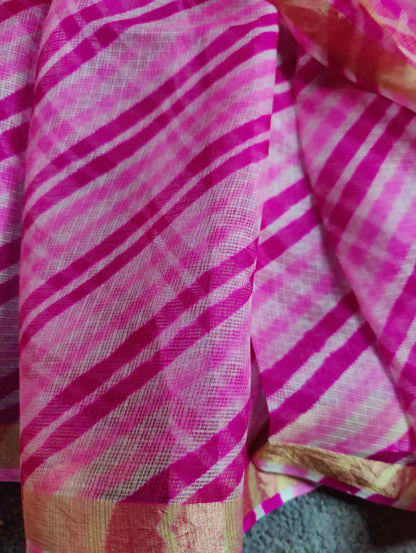 PINK KOTA  PURE HANDLOOM LEHERIYA SAREE