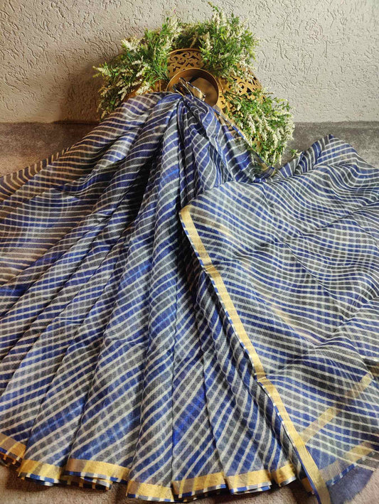 MIDNIGHT BLUE KOTA  PURE HANDLOOM LEHERIYA SAREE