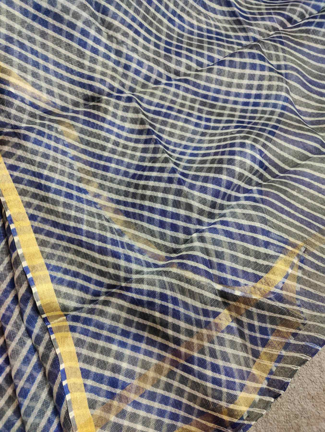 MIDNIGHT BLUE KOTA  PURE HANDLOOM LEHERIYA SAREE