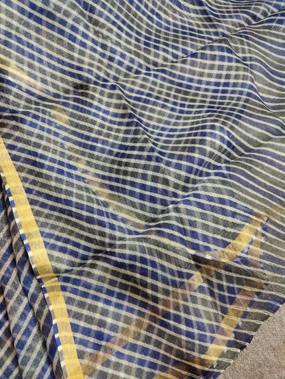 MIDNIGHT BLUE KOTA  PURE HANDLOOM LEHERIYA SAREE