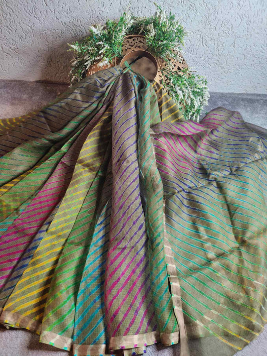 MEHENDI GREEN KOTA  PURE HANDLOOM LEHERIYA SAREE