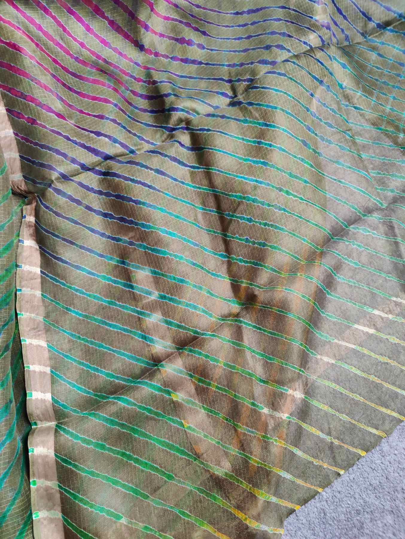 MEHENDI GREEN KOTA  PURE HANDLOOM LEHERIYA SAREE