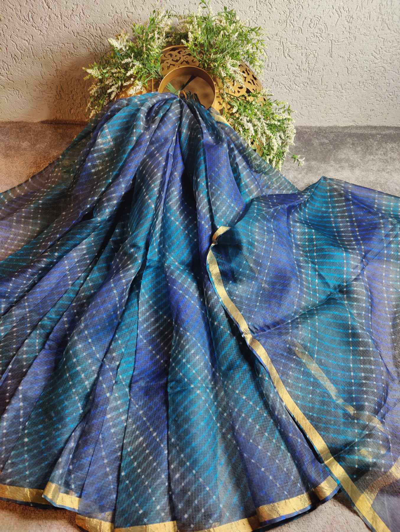 BLACKISH BLUE  KOTA  PURE HANDLOOM LEHERIYA SAREE