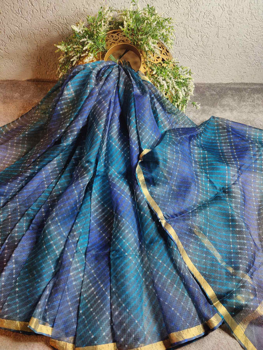 BLACKISH BLUE  KOTA  PURE HANDLOOM LEHERIYA SAREE