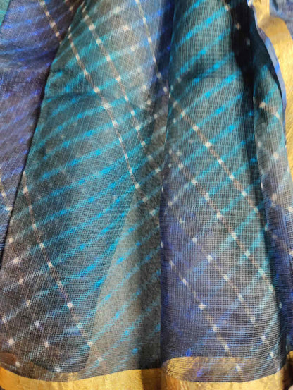 BLACKISH BLUE  KOTA  PURE HANDLOOM LEHERIYA SAREE