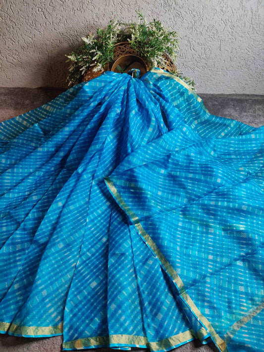 BLUE  KOTA  PURE HANDLOOM LEHERIYA SAREE