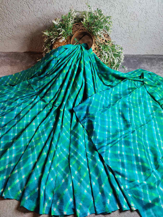 BLUE MULBERRY SILK PURE HANDLOOM LEHERIYA SAREE