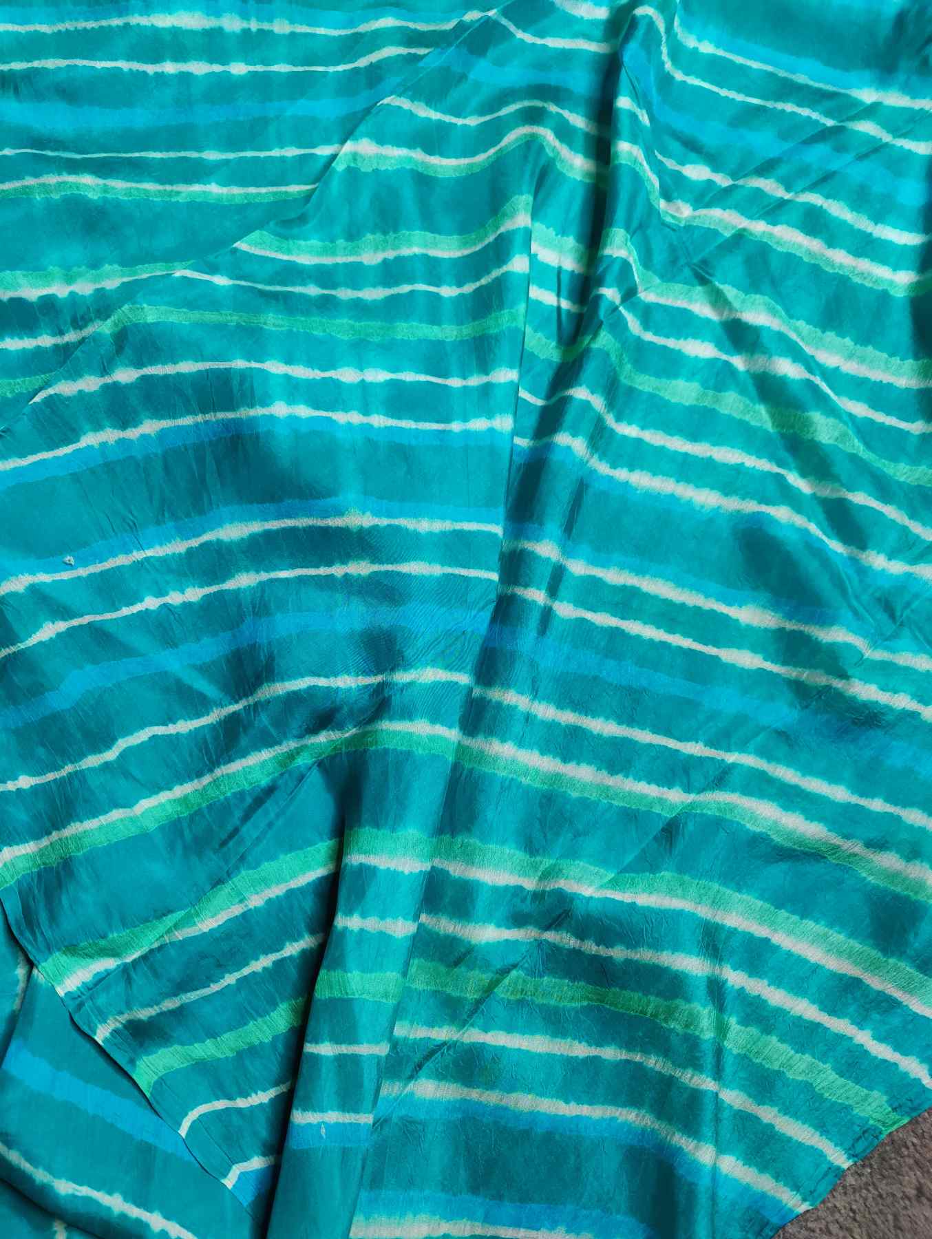 BLUE MULBERRY SILK PURE HANDLOOM LEHERIYA SAREE