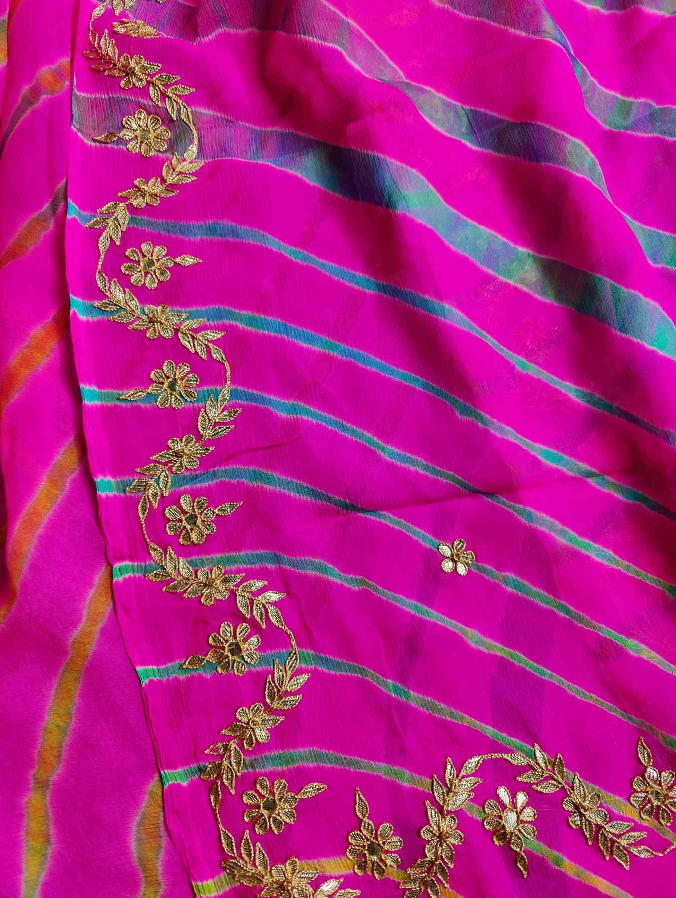 PINK SHIFFON  PURE HANDLOOM LEHERIYA SAREE