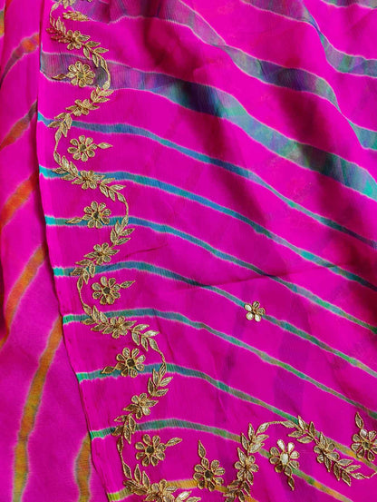 PINK SHIFFON  PURE HANDLOOM LEHERIYA SAREE