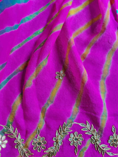 PINK SHIFFON  PURE HANDLOOM LEHERIYA SAREE