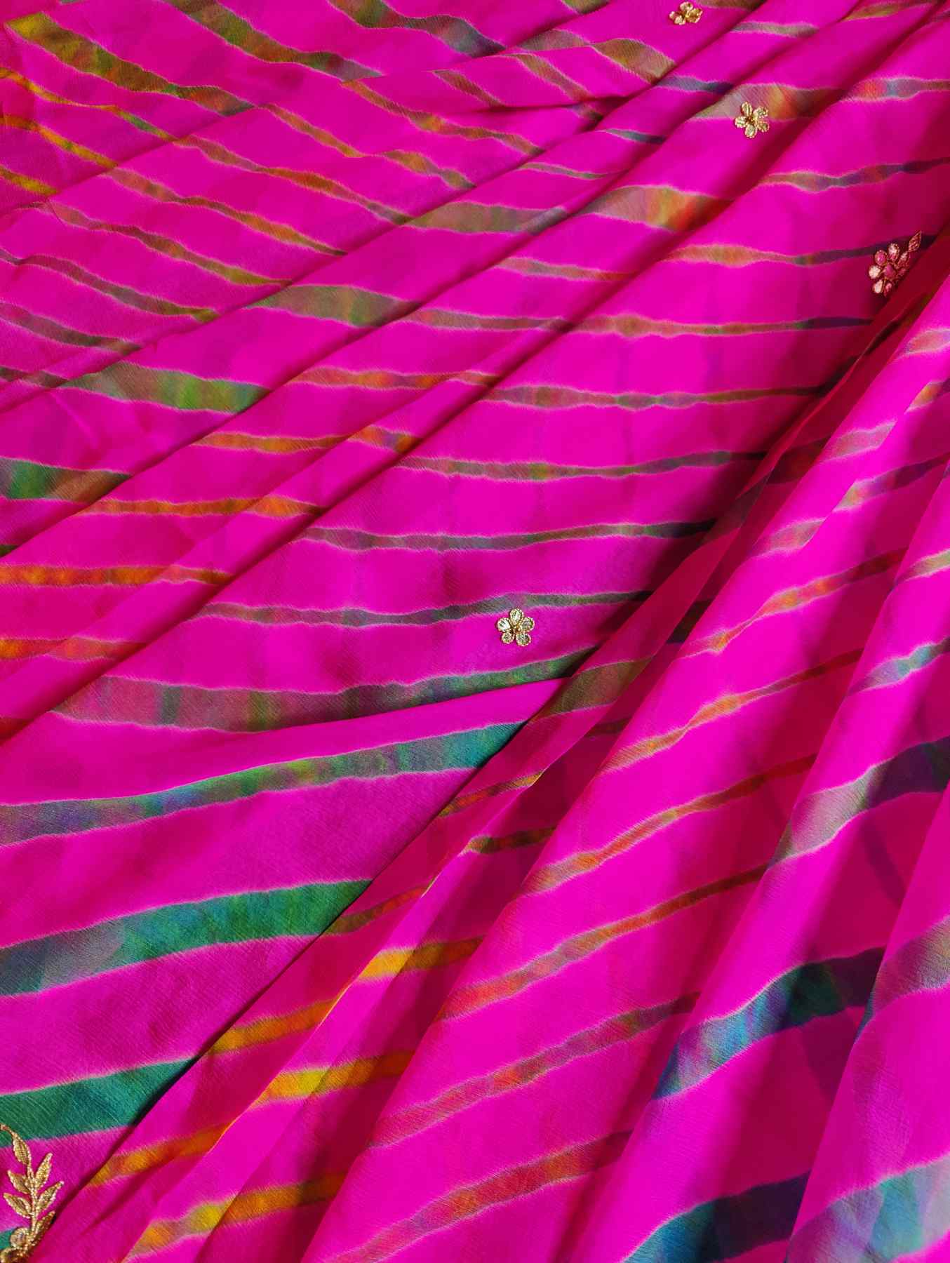 PINK SHIFFON  PURE HANDLOOM LEHERIYA SAREE