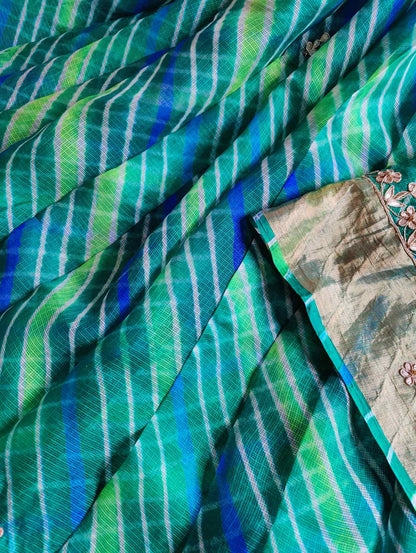 GRASS GREEN KOTA  PURE HANDLOOM LEHERIYA SAREE