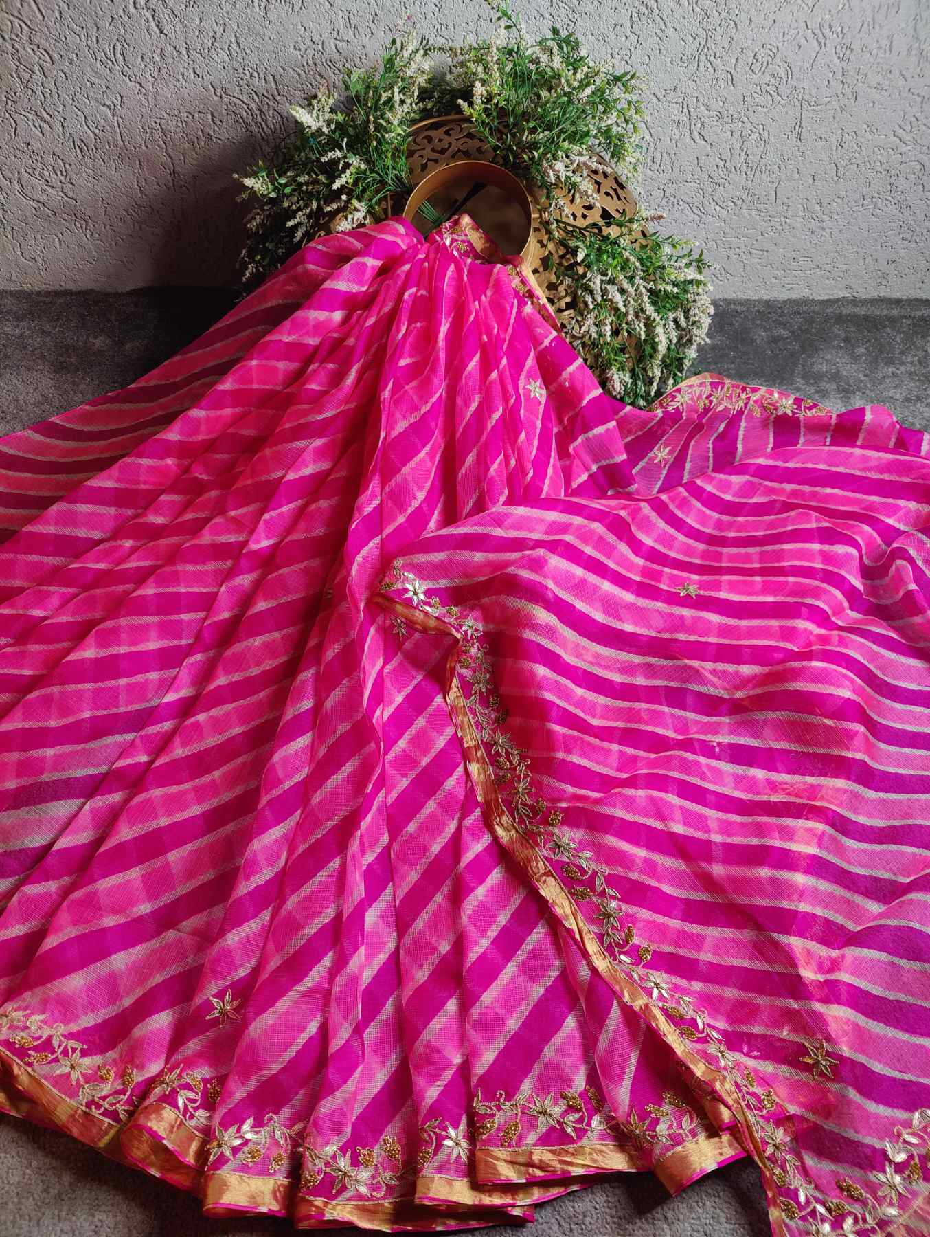 PINK KOTA  PURE HANDLOOM LEHERIYA SAREE