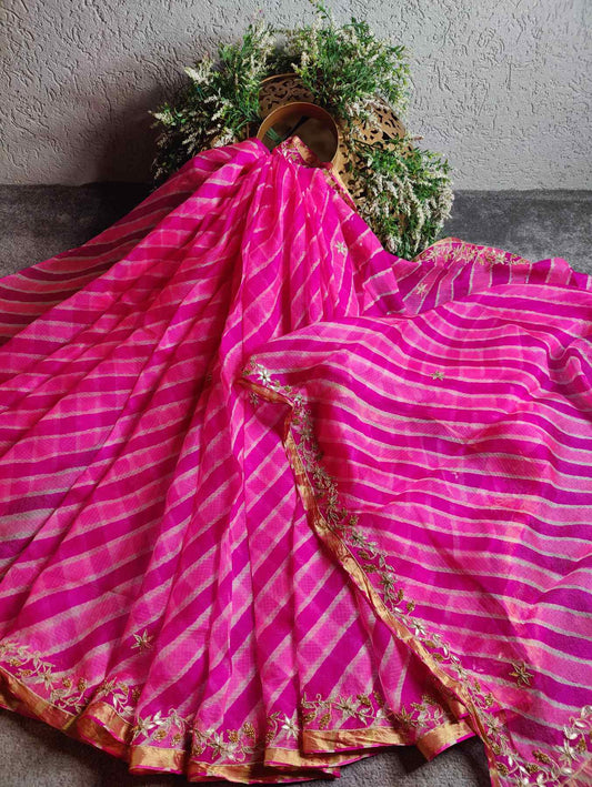PINK KOTA  PURE HANDLOOM LEHERIYA SAREE