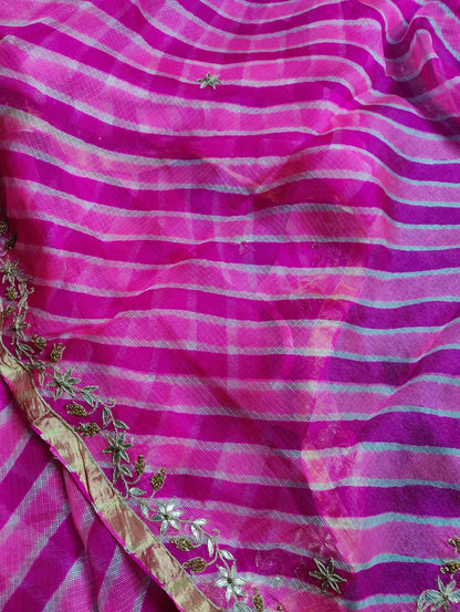 PINK KOTA  PURE HANDLOOM LEHERIYA SAREE