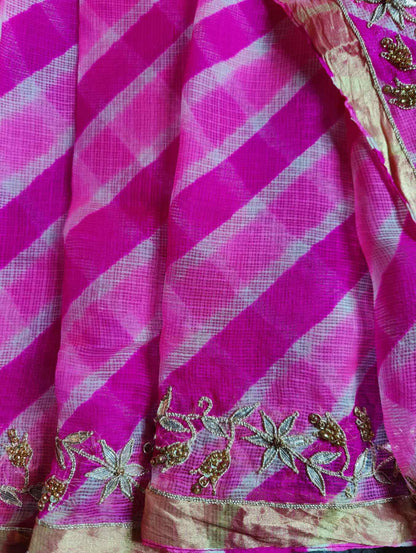 PINK KOTA  PURE HANDLOOM LEHERIYA SAREE