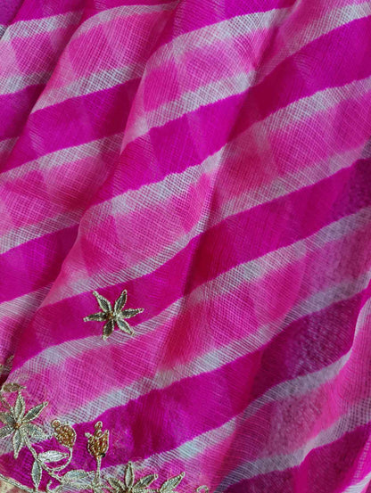 PINK KOTA  PURE HANDLOOM LEHERIYA SAREE