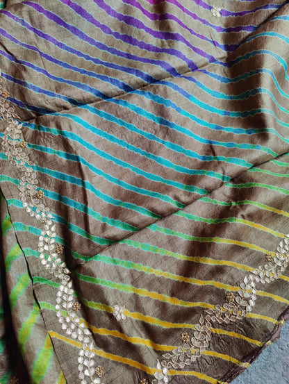 CARAMEL TUSSAR  PURE HANDLOOM LEHERIYA SAREE
